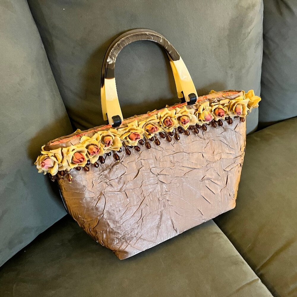 RARE Occhio Vintage Bag with Fabric Roses and Dangling Beads